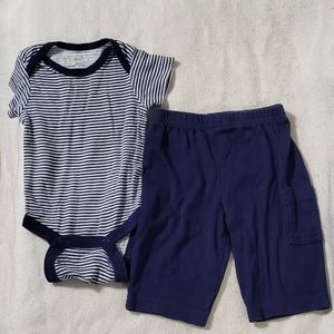 Wonder Nation X Gerber Baby Boys Blue 2pc Bodysuit & Pants Bundle Size 0-3M